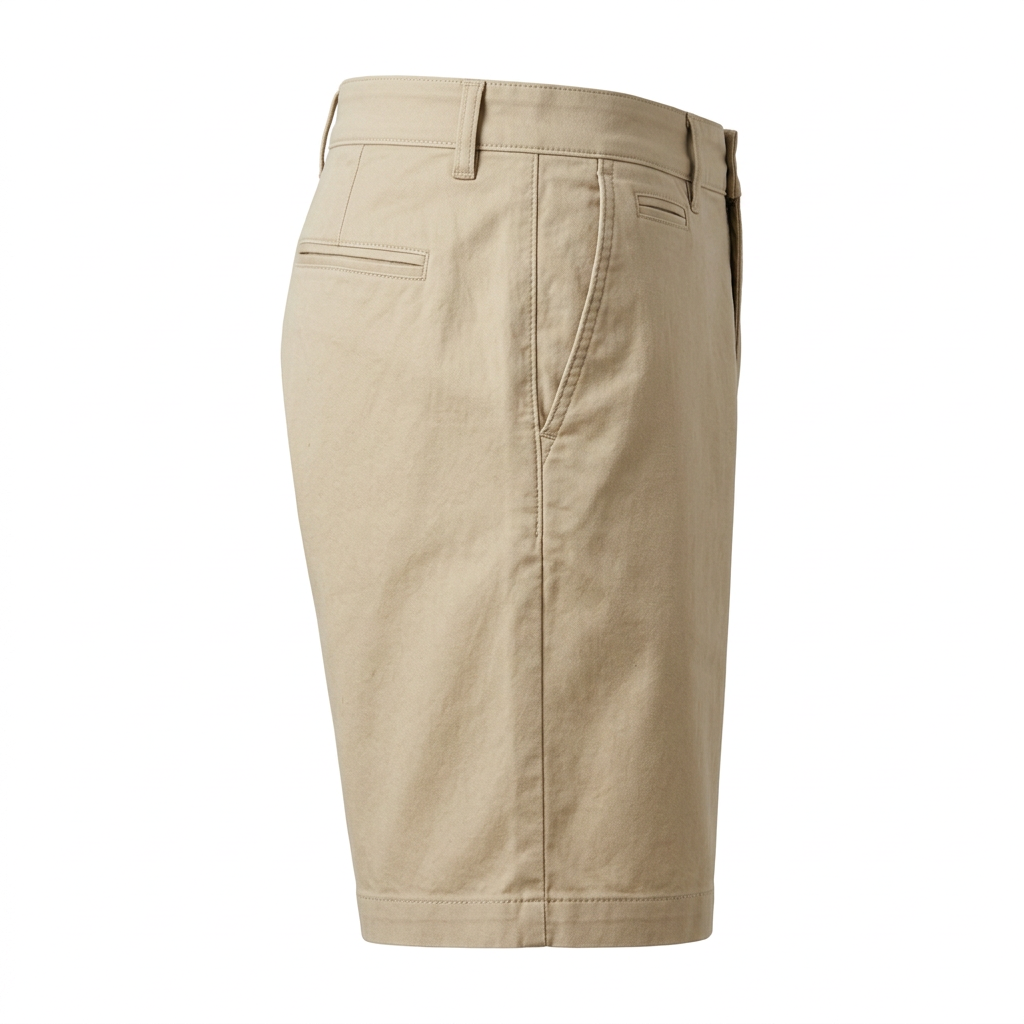AI concept of beige chino shorts, side view