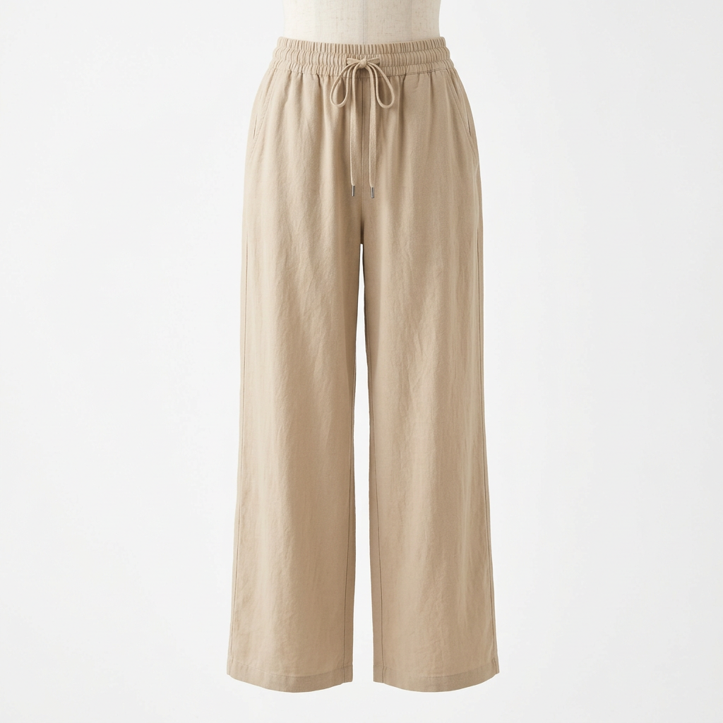 AI concept of sand wide-leg trousers, front view