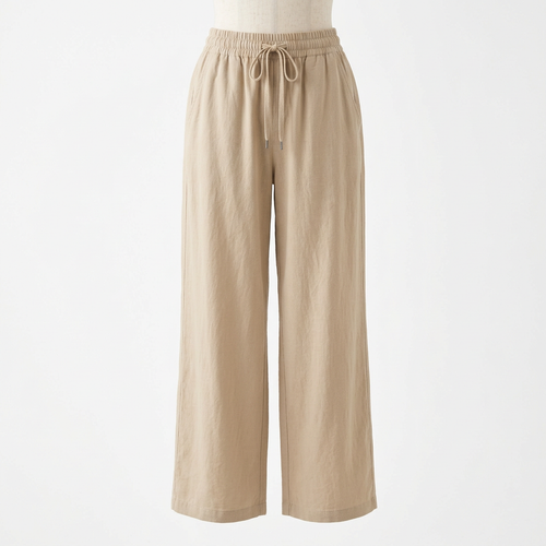 AI concept of sand wide-leg trousers, front view