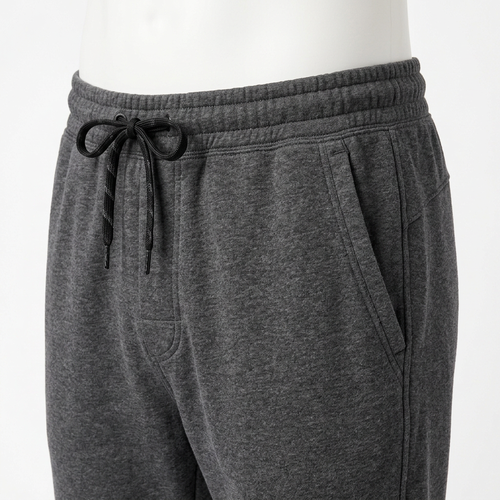 AI concept of charcoal tapered joggers, waistband and pocket detail