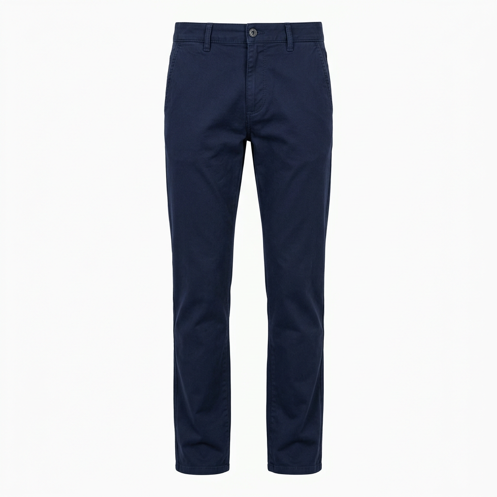 AI concept of navy straight-leg chino trousers, front view