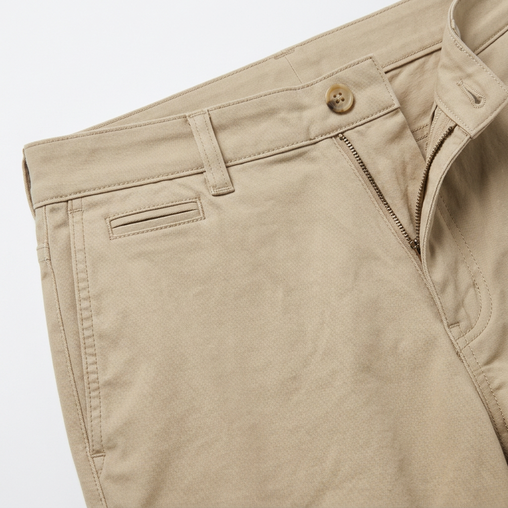 AI concept of beige chino shorts, waistband and pocket detail