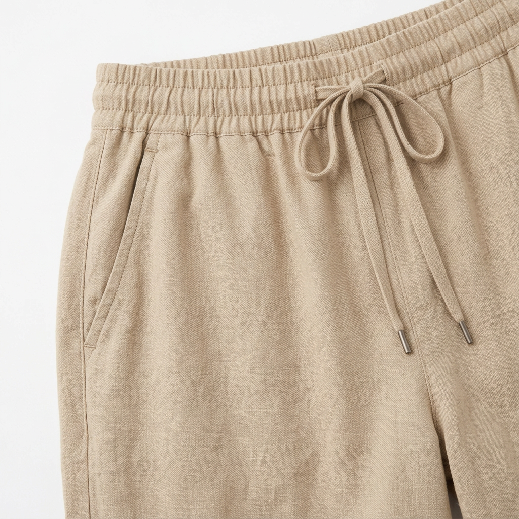 AI concept of sand wide-leg trousers, waistband and pocket detail