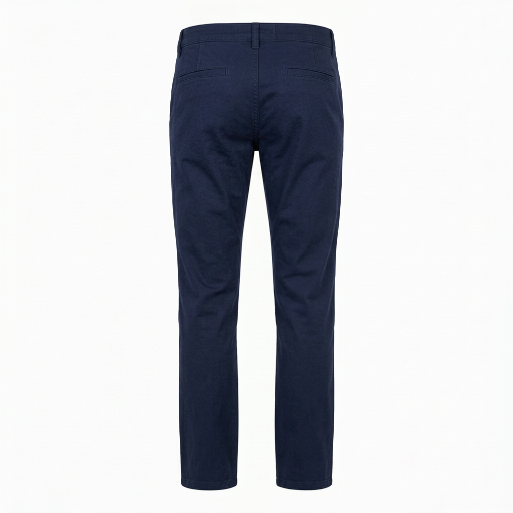 AI concept of navy straight-leg chino trousers, rear view