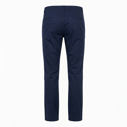 AI concept of navy straight-leg chino trousers, rear view