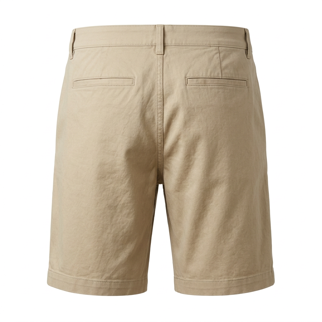 AI concept of beige chino shorts, rear view