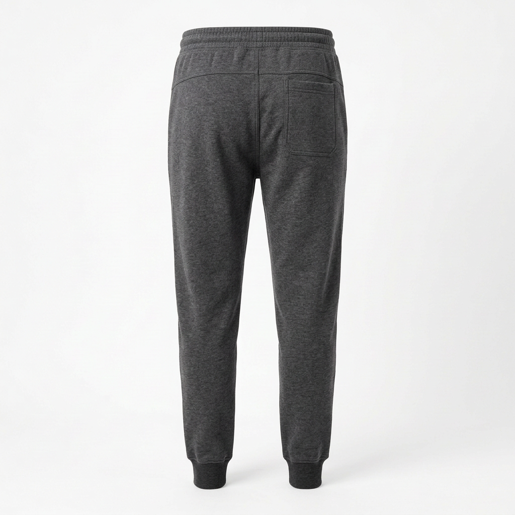 AI concept of charcoal tapered joggers, rear view