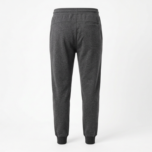 AI concept of charcoal tapered joggers, rear view