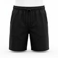 AI concept of black drawstring shorts, front view