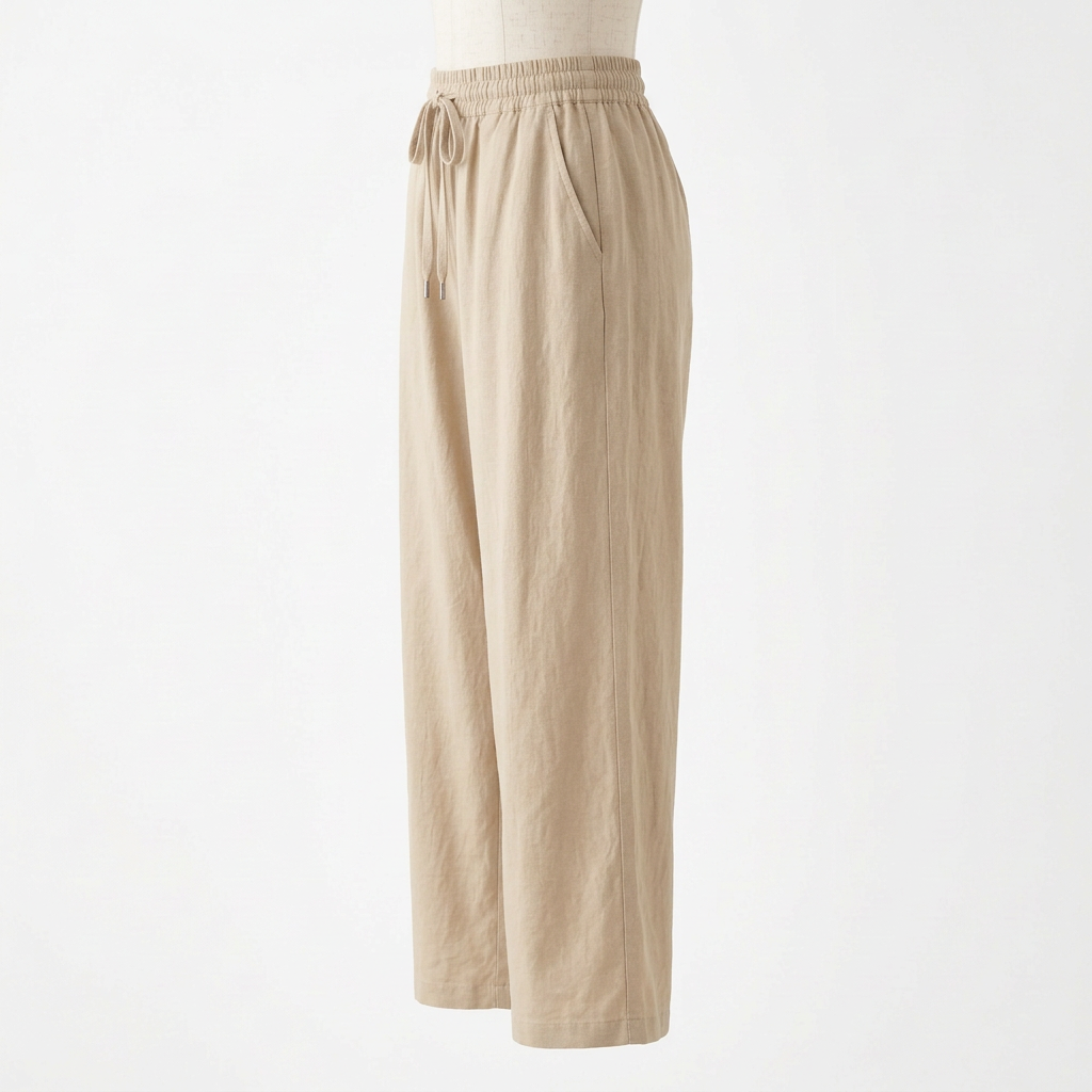 AI concept of sand wide-leg trousers, side view