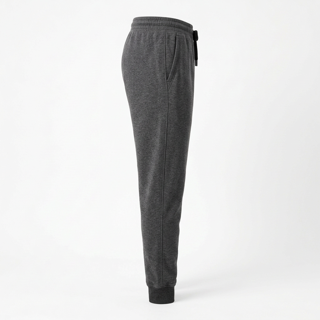 AI concept of charcoal tapered joggers, side view