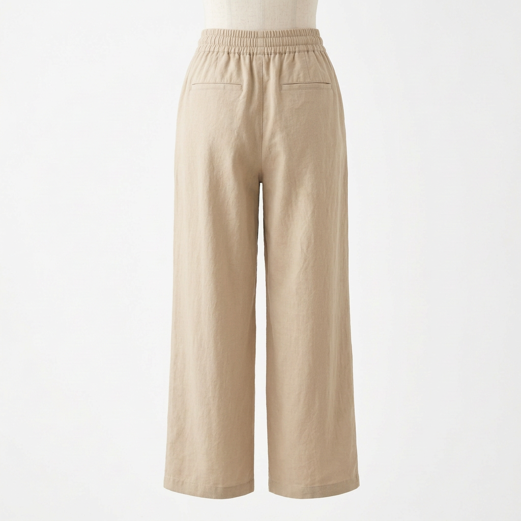 AI concept of sand wide-leg trousers, rear view