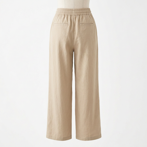 AI concept of sand wide-leg trousers, rear view
